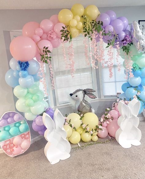 Bunny Balloon Arch, Easter Balloon Wall Backdrop, Bunny Party Backdrop, Some Bunny Is Turning One Balloon Arch, Bunny Theme Balloon Garland, Bunny Birthday Party Decorations, Easter Balloons, Easter Theme Party, Easter Pics