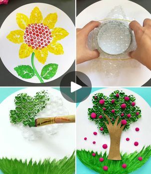 DIY Bubble Wrap Painting Art Hack for Beginners | art of painting, art, Bubble Wrap | Easy Bubble Wrap Painting Technique for Kids :) | By Kids Art & Craft | Facebook | Hello everyone, today we will make a sunflower using bubble wrap and leaves. First take any round structure, put bubble wrap then take a leaf and make petals of the flower then make its stem, its leaves and look a simple yet beautiful sunflower is ready. We are going to make a beautiful tree artwork using bubble wrap. For that fi Bubble Wrap Painting, Bubble Wrap Crafts, Bubble Wrap Art, Beginners Art, Art Of Painting, Beginner Art, Tree Artwork, Kids Art, Beautiful Tree