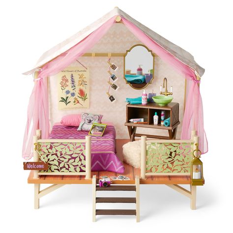 Platform Tent, Bush Camp, Tent Structure, Tent Platform, American Girl Doll Sets, American Girl Doll House, American Girl Doll Furniture, American Girl Doll Accessories, Doll Beds