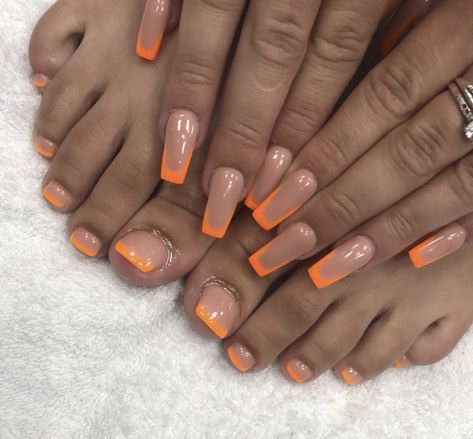 Orange Toe Nails, Permanent Nails, Gel Toe Nails, Acrylic Toe Nails, Acrylic Toes, Hello Nails, Cute Toe Nails, Fancy Nails Designs, Ombre Acrylic Nails