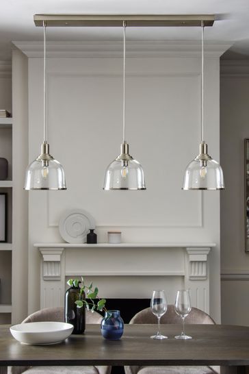 Brushed Chrome Gloucester 3 Light Pendant Ceiling Light Modern Kitchen Ceiling, Extension Kitchen, Lights Over Dining Table, Kitchen Ceiling Design, 2022 Kitchen, Lights Over Kitchen Island, Breakfast Bar Lighting, Kitchen Island Lights, Homes Ideas