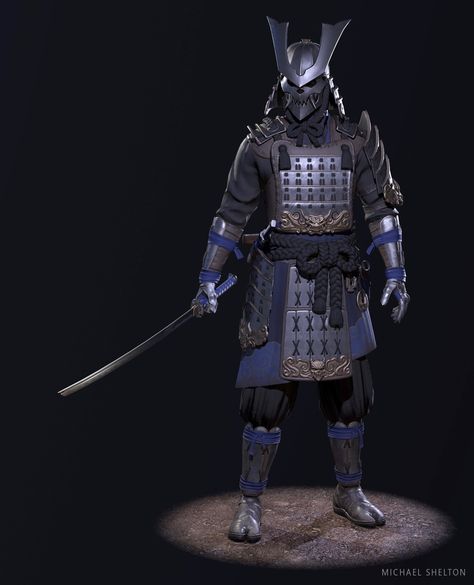 ArtStation - Shadow Samurai, Michael Shelton Blue Samurai Armor, Samurai Gauntlets, Ronin Art Samurai, Black Samurai Armor, Shadow Samurai, Knight Samurai, Samurai Cosplay, Samurai Design, Samurai Concept