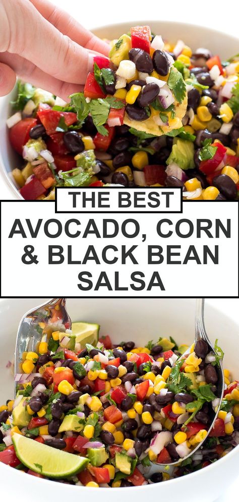 Bean Corn Salsa, Bean Salsa Recipe, Black Bean And Corn Salsa, Corn Black Bean, Corn Bean Salsa, Black Bean Corn Salsa, Corn Salsa Recipe, Black Bean And Corn, Salsa Guacamole