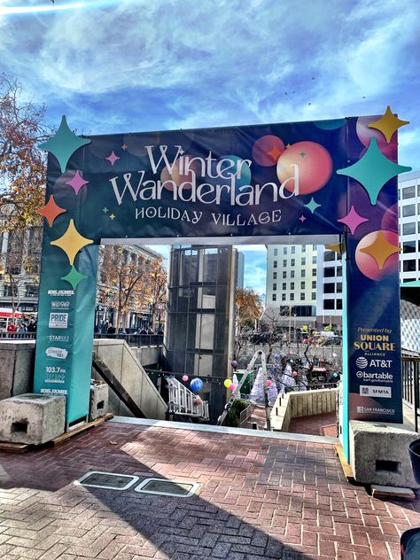 Wayfinding Signage Design Creative, Winter Wonderland Banner, Festival Stage Design Ideas, Event Concept Ideas, Festival Event Design, Event Banner Design, Business Vendors, Christmas Downtown, Christmas Signage