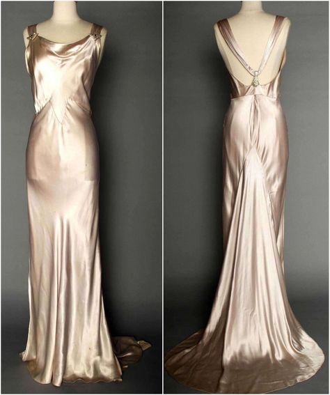 SILVER SATIN EVENING GOWN, 1930s 1930s Dress Evening Hollywood Glamour, 1930s Evening Dress, 1930 Dress, 1920s Evening Dress, Evening Gown Pattern, 1930s Fashion Dresses, 1930's Dresses, Vintage Evening Gowns, Silver Cocktail Dress