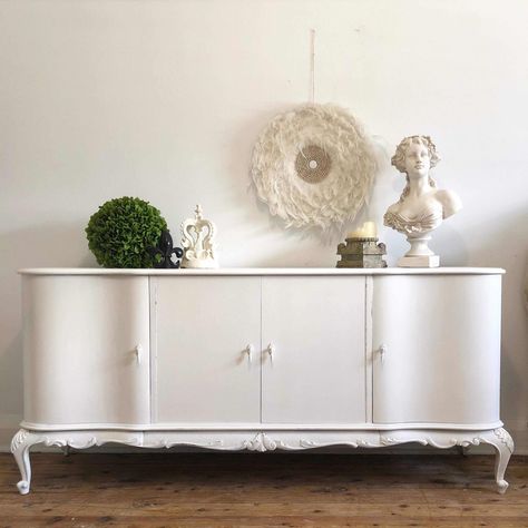 vintage french sideboard painted in white chalk paint Lilyfield Life Deco Paint Furniture, White Sideboard Buffet, Sideboard Painted, French Sideboard, Baroque Decor, Painted Sideboard, Dining Room Buffet, French Style Furniture, White Sideboard