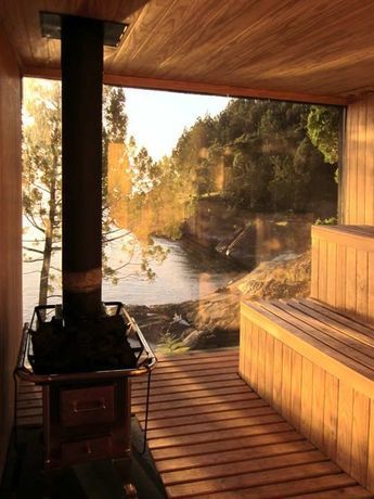 That sure is one beautiful sauna and with a view to envy. saunatimes.com Sauna With A View, Sauna Business, Scandinavian Sauna, Floating Sauna, Finland Forest, Modern Saunas, Building A Sauna, House Renos, Eco Cabin