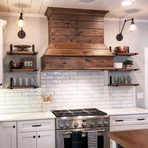 Kitchen Vent Hood, Wall Graffiti, Kitchen Vent, Farmhouse Kitchen Remodel, Farmhouse Kitchen Design, Kitchen Hoods, Vent Hood, Kitchen Stove, Chic Kitchen