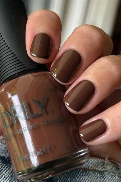 Orly Don't Be Suspicious Chocolate Brown Nails Short, Brown Nails On Pale Skin, Short Chocolate Nails, Fall Nail Black Women, Chocolate Brown Nail Polish, Short Nails Ideas Brown, Dark Brown Short Nails, Brown Nail Polish Colors, Brown Nails Ideas Short