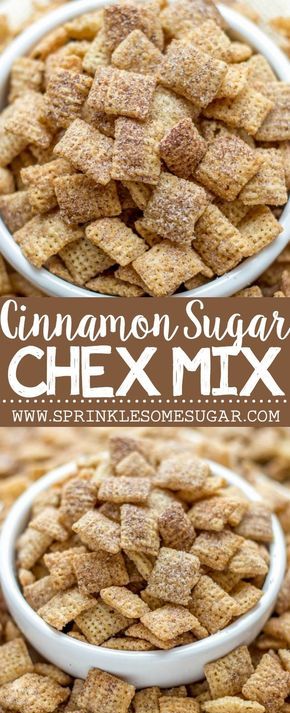 Cinnamon Sugar Chex Mix - Crunchy rice chex cereal is coated in cinnamon sugar for the easiest and most addicting snack ever created. #SugarSweet Chex Cereal Recipes, Cinnamon Chex, Chex Recipes, Crunchy Rice, Puppy Chow Chex Mix Recipe, Puppy Chow Recipes, Rice Chex, Chex Cereal, Cereal Snacks