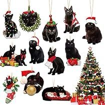 Christmas Hanging Decor, Black Cat Christmas, Cat Christmas Tree, Tree Cat, Cat Christmas Gift, Cat Christmas Ornaments, Dark Christmas, Adornos Halloween, Cute Black Cat