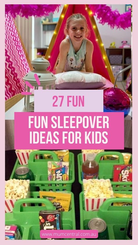 Fun Sleepover Ideas For Kids, Sleepover Ideas For Kids, Slumber Party Foods, Slumber Party Activities, Hotel Birthday Parties, Girls Sleepover Party, Halloween Sleepover, Birthday Sleepover Ideas, Slumber Party Birthday