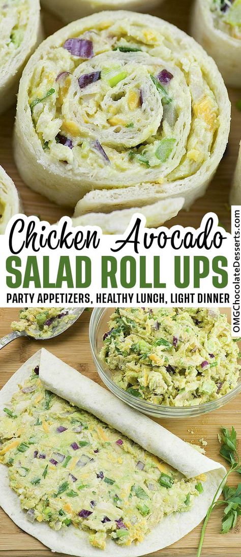 Avocado Roll Ups, Healthy Lunch For Kids, Appetizers For A Party, Chicken Avocado Salad, Salad Roll, Lunch For Kids, Avocado Roll, Avocado Dessert, Salad Rolls