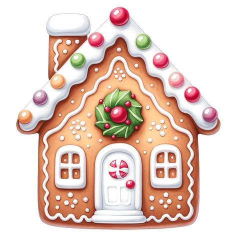 Christmas Cookies Clipart, Painted Gingerbread Houses, Gingerbread House Drawing, Gingerbread Images, Gingerbread House Clipart, Christmas Embellishments, Gingerbread Crafts, Gingerbread Christmas Decor, Kawaii Christmas