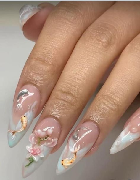 Nails 3d Designs, Fish Nails, Summery Nails, Her Nails, Classy Acrylic Nails, Vacation Nails, Soft Nails, White Nail, Fire Nails