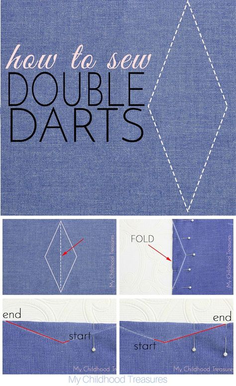 Double darts or diamond shaped darts are often found through the waist at the front and back of dress patterns. Step by step instructions - how to sew darts Molde, Couture, How To Sew Darts, Sewing Corner, Sewing Darts, Handmade Fabric Bags, Creative Clothing, Sew Simple, Needle Crafts