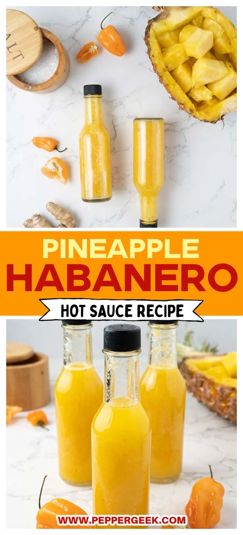 Hot Sauce Recipe For Canning, Mango Habanero Hot Sauce, Habanero Hot Sauce Recipe, Pineapple Habanero Sauce, Habanero Recipes, Hot Sauce Recipe, Habanero Sauce, Homemade Hot Sauce, Habanero Hot Sauce