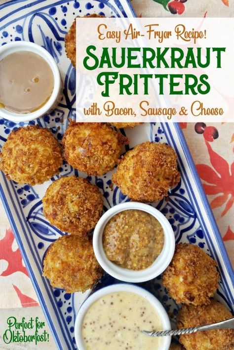 Oktoberfest Potluck, Sauerkraut Fritters, Oktoberfest Party Food, Fritters Air Fryer, Easy Airfryer, Oktoberfest Menu, Fsu Gameday, Airfryer Recipe, Easy German Recipes