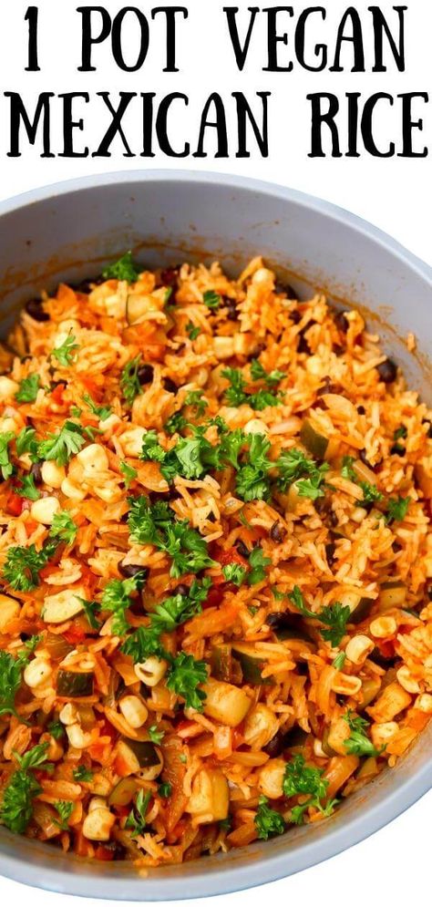 This 1-pot vegan Mexican rice is the quick and easy vegan dinner recipe you have been looking for! Packed with beans, corn, veggies, and salsa cooked into simple rice pilaf. Serve it as a rice bowl or use it as a burrito filling, this rice dish will not disappoint. thehiddenveggies.com Vegan Rice Bowls Easy, Mexican Rice Pilaf, Rice Corn Recipes, Indian Vegetarian Rice Dishes, Rice Bowls Vegan, Vegan Recipes With Rice, Wfpb Mexican Recipes, Vegetarian Rice, Vegan Spanish Rice