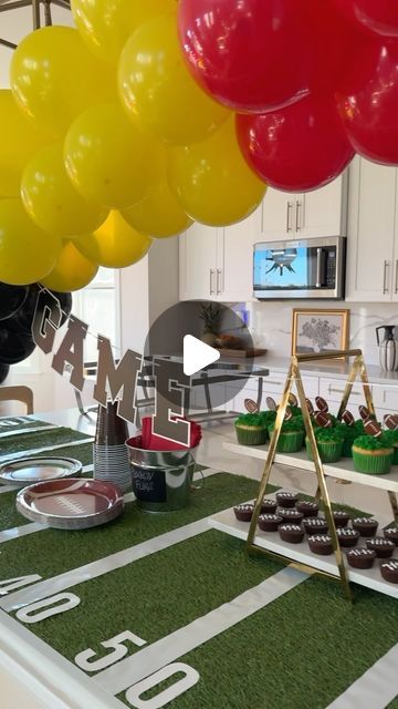 Yolande Kelly on Instagram: "Correction: 8-0, undefeated baby! Our boys deserve nothing but the best. 🏈🎉🐢❤️

#Football #footballparty #momlife #momblogger #partydecorations #youthfootball #homecoming" Superbowl Party Setup, Football Event Ideas, 60th Football Birthday Party, Sweet 16 Football Theme, Football Party Foods Easy, Football 5th Birthday Party, Super Bowl Diy Decorations, First One Down Birthday Party, Football Party Decorations Centerpieces