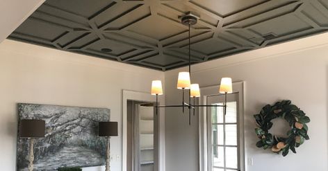 Small Recessed Lighting, Modern Coffered Ceiling, Modern Kitchen Ceiling, Warm Modern Kitchen, Coffered Ceiling Design, Kitchen Ceiling Design, Custom Dining Room, Accent Ceiling, Shiplap Ceiling