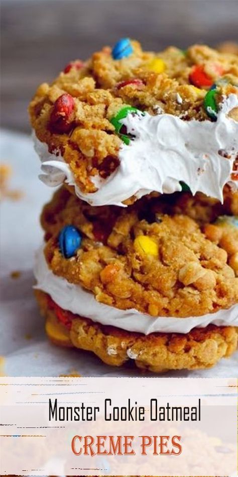 Monster Cookie Oatmeal Creme Pies – DELICIOUSLY COOKING Cookie Oatmeal, Oatmeal Creme Pies, Oatmeal Creme Pie, Oatmeal Cream Pies, Monster Cookie, Authentic Mexican Recipes, Whoopie Pies, C Is For Cookie, Yummy Sweets