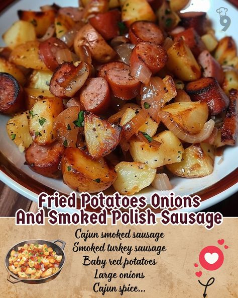 Fried Potatoes and Onions/Peppers with Smoked Sausage Sausage Potatoes And Peppers, Turkey Smoked Sausage, Turkey Smoked, Turkey Sausage Recipes, Sausage Peppers And Onions, Sausage Ingredients, Fried Peppers, Fried Sausage, Potatoes And Onions