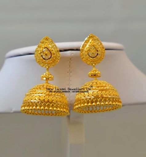 Light weight jimikki #latest designs #minimum grams 10gm(pair) Light Weight Jhumkas Gold, Light Weight Gold Buttalu, Jumkas Gold With Grams, Latest Jhumka Designs Gold Indian, Buttalu Earrings Gold In 10 Grams, Gold Zumka Design, Jimiki Kammal Design Gold, Jimmikki Kammal Design, Jumkis Indian Jewelry Gold