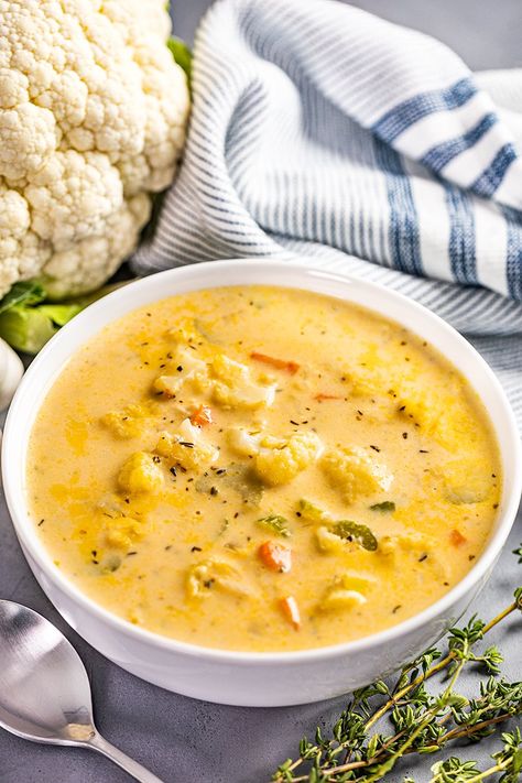 Creamy Cauliflower Soup - thestayathomechef.com Coliflower Soup, Cream Of Cauliflower Soup Recipe, Soups Crockpot, Soups Healthy, Cauliflower Cheese Soups, Cheesy Cauliflower Soup, Crockpot Soups, Easy Vegetable Soup, Cream Of Broccoli