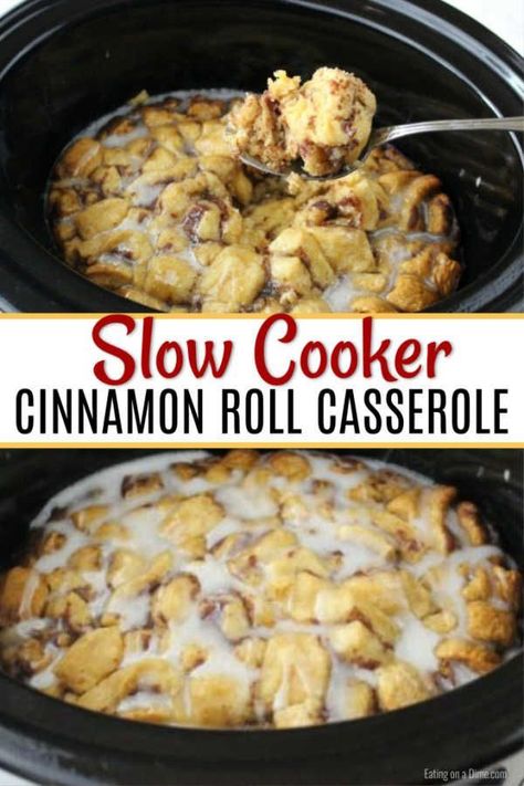 Crockpot Cinnamon Roll Casserole, Crock Pot Cinnamon Roll Casserole, Slow Cooker Cinnamon Rolls, Cinnamon Roll Casserole, Breakfast Crockpot Recipes, Crockpot Dessert Recipes, Crock Pot Desserts, Breakfast Party, Crockpot Breakfast