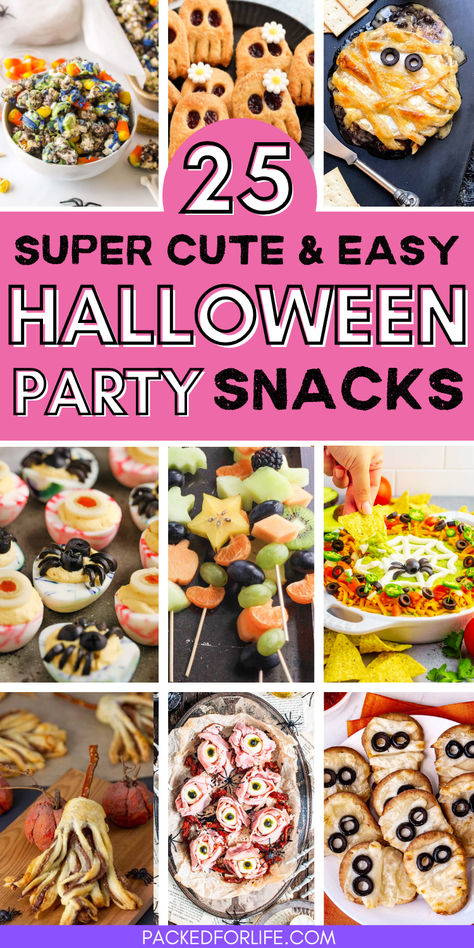 A collage of fun Halloween party food ideas, with a variety of cute and easy Halloween finger foods like spooky fruit skewers, mummy mini pizzas, monster-themed popcorn, and other creative snack options for a Halloween celebration. Finger Foods For Kids Halloween Party, Kids Halloween Snack Board, Toddler Halloween Food Ideas, Fun Easy Halloween Treats, Halloween Kid Snacks Party Ideas, Easy Halloween Food Ideas For Kids, Halloween Kids Snack Ideas, Easy Halloween Themed Snacks, Spooky Night Snacks