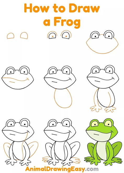 How to Draw a Frog - Animaldrawingeasy.com Draw A Frog, Zen Doodles, Frog Drawing, Frog Art, Kids Drawings, A Frog, Zen Doodle, Silhouette Art, The Frog