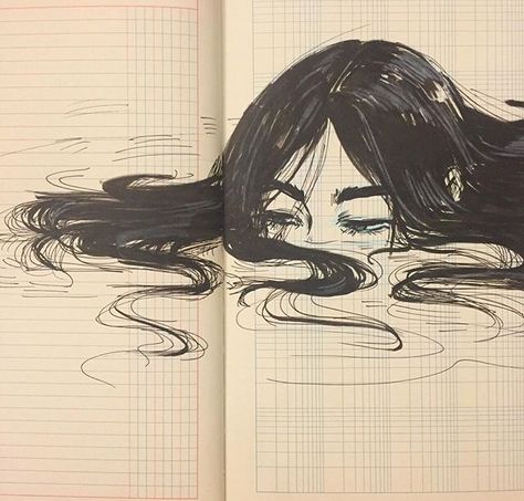 Love the depth created by the hair floating in water Look Behind Pose Drawing, Weird Art Styles, Sketchpad Ideas, Art Meaningful, Inspirational Drawings, Sketch Aesthetic, Art Inspiration Ideas, Sketches Doodles, Arte Indie