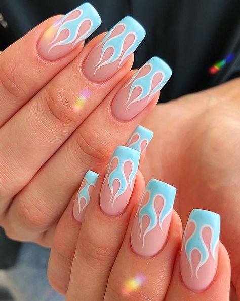 Nail Art Ideas For Spring, Flame Nail Art, Spring Acrylic Nails, Indigo Nails, Blue Acrylic Nails, Cute Spring Nails, Cute Acrylic Nail Designs, Acrylic Nails Coffin Short, Simple Nail