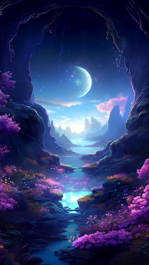 Cool Fantasy Wallpapers, Fantasy Background Art, Fantasy Landscape Art Nature, Backgrounds Fantasy Art, Fantasy Aesthetic Wallpaper, Dreamy Art Aesthetic, Escapism Art, Fantasy Flowers Art, Landscape Fantasy Art