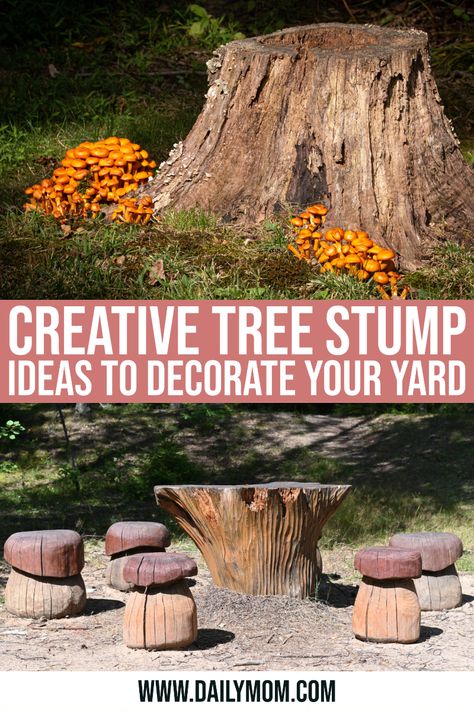 Tree Stump Ideas Outdoor Front Yard, Tree Trunk Ideas Outdoor, Tree Stump Ideas Outdoor, Tree Trunk Ideas, Galvanized Tub Planter, Tree Stump Ideas, Stump Ideas, Tree Stump Planter, Short Trees