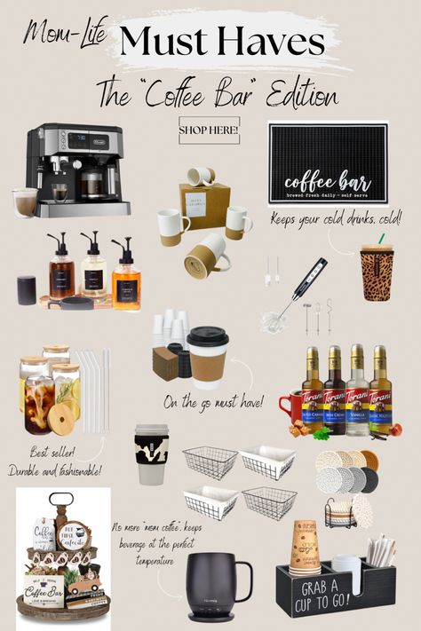 Trending and tried and true coffee bar essentials for all coffee lovers! Kitchen Decor Themes Coffee, Coffee Essentials, Household Necessities, Coffee Theme Kitchen, Coin Café, Coffee Bar Station, Bar Cups, Coffee Today, Fun Diy Projects