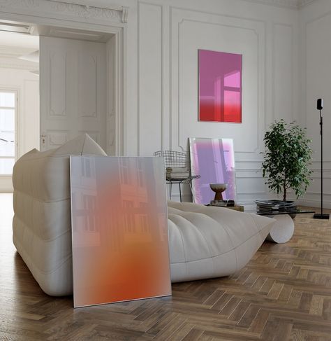 Aura Living Room, Plexiglass Wall Art, Gradient Art Print, Aura Painting, Pink Digital Art, Lilac Gradient, Abstract Art Bedroom, Aura Prints, Sunset Room