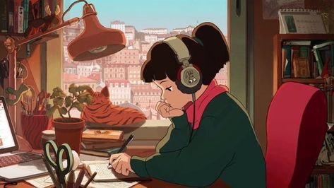 lofi girl Lo Fi Gif, Studying Gif, Hip Hop Radio, Hip Hop Girl, Lo Fi Music, Girl With Headphones, Rain Wallpapers, Reading Music, Girls Music