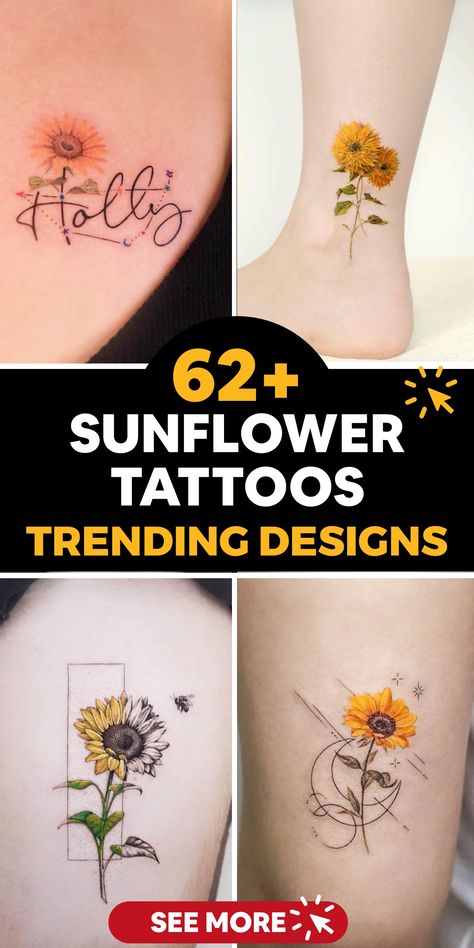 Embrace the timeless allure of sunflower tattoos to infuse your skin with artistic brilliance. Delve into a realm of floral creativity featuring designs that embody the spirit of sunshine and optimism. Whether you fancy a lively arrangement of sunflowers or a solitary elegant bloom, there exists a tattoo to uplift your spirits. Allow the symbolism of joy and affection to radiate from your inked masterpiece, spreading happiness wherever you go. Discover inspiration in the beauty and positivity en Sunflower Tattoo Meaning, Sunflower Tattoo Simple, Tattoo Concepts, Black Cat Tattoos, Small Sunflower, Sunflower Tattoos, Tattoo Bracelet, Sunflower Tattoo Design, Sunflower Tattoo