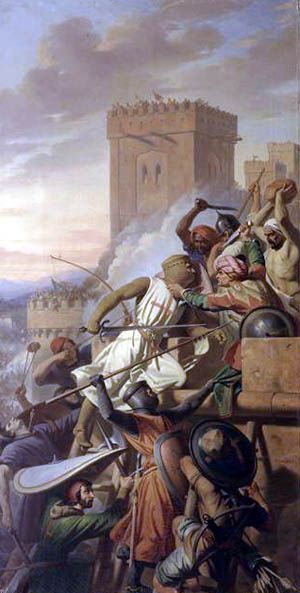 Capture of Marra (1098). The Knight Templar is a definite anachronism. First Crusade, Knight Templar, Crusader Knight, Historical Warriors, Medieval Ages, Ancient Warfare, Armadura Medieval, Pahlawan Super, Knight Art