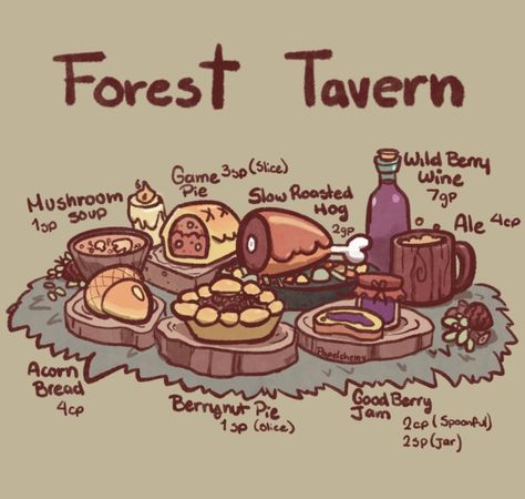 Forest Tavern, Dungeon Master's Guide, Food Fantasy, Food Illustration Art, Fantasy Props, Cute Food Art, Food Concept, Dnd Art, D&d Dungeons And Dragons