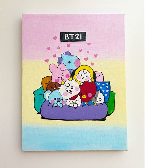 Available in my Etsy shop now 🥰💜 #bt21 #btsmerchandise -BT21 painting on canvas -Size: 6 in x 8 in Bt21 Painting, Bt21 Merch, Best Anime Drawings, Easy Canvas Art, Cute Canvas Paintings, Diy Watercolor Painting, Cute Canvas, Small Canvas Art, Bts Merch