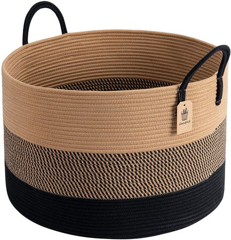 Amazon.com: INDRESSME XXXLarge Woven Rope Basket 21" x 14" Blanket Storage Basket with Long Handles Decorative Clothes Hamper Basket Extra Large Baskets for Blankets Pillows or Laundry: Home Improvement Black Laundry Basket, Baskets For Blankets, Grey Laundry Basket, Woven Rope Basket, Blanket Storage Basket, Black Laundry, Decorative Storage Bins, Blue Baskets, Bathroom Basket Storage