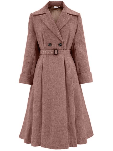 Our iconic Promenade coat is now available in a flecked red and brown shade. It is a vintage treasure replicated from an original 1940s coat. Realised in a quality wool blend fabric and rich satin lining, this coat exhibits all the charming characteristics of the original. * Square shoulders, a large collar, and shoulder pads. * A wrap-across front, with two buttons showing, and internal fastening ribbons. * Set-in sleeves with deep cuffs. * A waist seam that has secured pleats in the bodice and skirt. * Matching fabric belt with a brown buckle and silver eyelets. * Fully lined in rose taupe satin. Partner with a vintage ensemble for an authentic look that also keeps you cosy and warm. 60% wool and 40% polyester. These wonderful reproduction coats are very fitted at the waist, so if you th 1940s Dark Academia, 1940s Winter Fashion, Square Shoulders, 1940s Coat, 1940s Jacket, Dancer Lifestyle, Vintage Style Shoes, Vintage Knitwear, 1940s Style