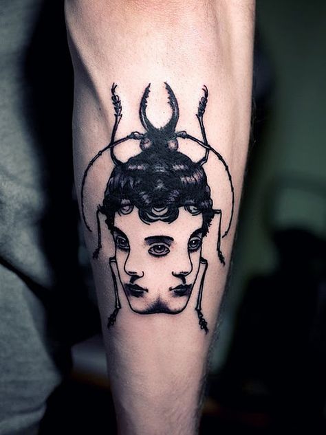 Metamorphosis Tattoo, Evermore Tattoo, Beetle Tattoo, Tier Tattoo, Surreal Tattoo, Bug Tattoo, Insect Tattoo, Tatuaje A Color, Face Tattoo