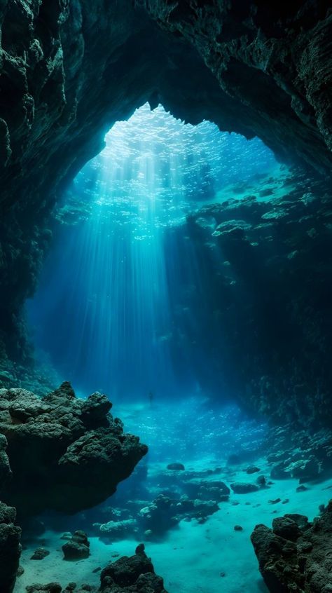 Ocean Floor Photography, Under Ocean Aesthetic, Underwater Looking Up, Shipwreck Underwater, Tee Table, Underwater Volcano, Nature Inspired Wallpaper, Underwater Seascape, Scary Ocean