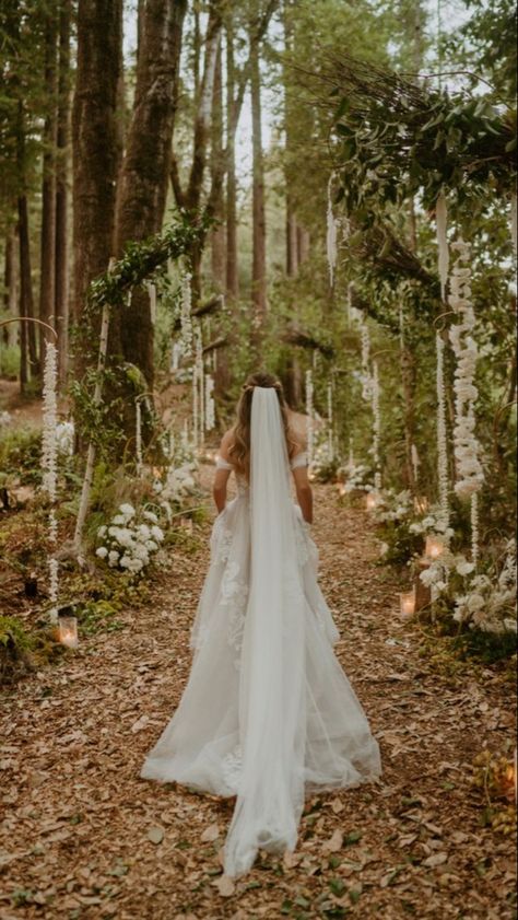 Forest Wedding Wedding Dress, Enchanted Wedding Ceremony, Utah Forest Wedding, June Forest Wedding, Wedding In The Woods Dress, Twilight Inspired Makeup, Whimsical Forest Wedding Dress, Alter Ideas For Wedding, Wedding Photos Forest