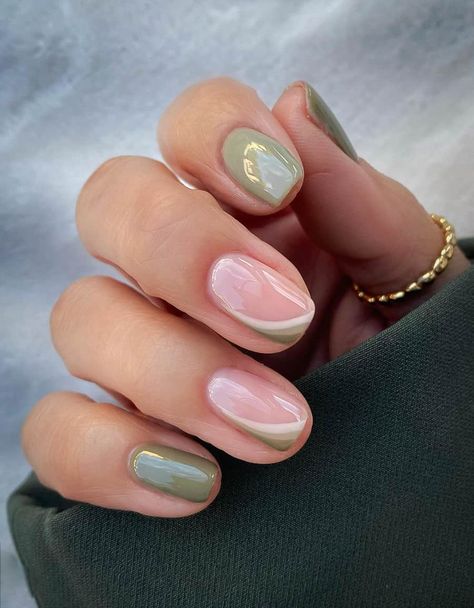 Love the sage green nails aesthetic? Check out this list of 17+ stunning sage nails and sage green nail designs. There's acrylic and natural nails, almond, coffin, square, and round. As well as shot, long, French tip, minimal, or unique design ideas with flowers, gold foil and more! Perfect nail ideas for for spring, summer, fall, or winter! Autumnal Biab Nails, Short Round Biab Nails, Cool Biab Nails, Biab Nail Colours, Short Nails Biab, Short Nail Colours, Simple Biab Nails, Natural Short Nail Designs, Nails Inspo Minimalist