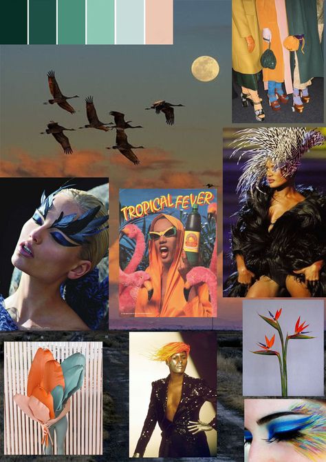 This moodboard represents freedom of expression in style, colour, pose, location. All concepts represented in this board reflects the feel of the theme. Freedom Moodboard, Freedom Of Expression, Birds Of Paradise, Art Director, Green And Orange, Devon, Magazine Cover, Mood Boards, Bold Colors